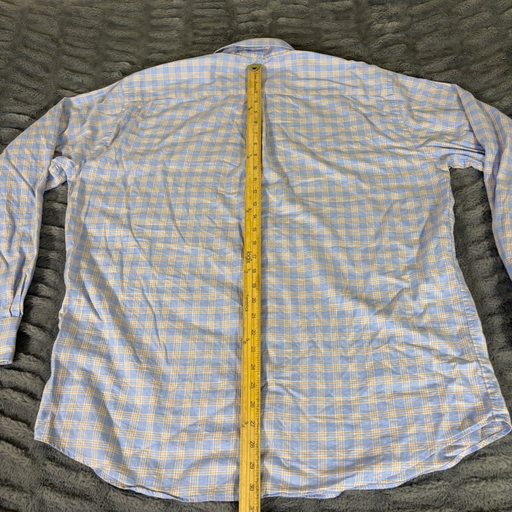 Peter Millar Mens XL Blue Orange Plaid Button Down 100% Cotton Long Sleeve Shirt - Picture 7 of 8